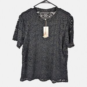 New‎ Johnny Was Sheer Top XXS Astrid Lace Black witchy goth whimsigoth fairy